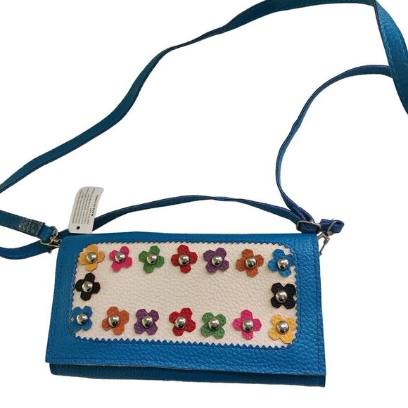 Turquoise NWT Floral 3D Crossbody Clutch Convertible Wallet - Picture 1 of 5